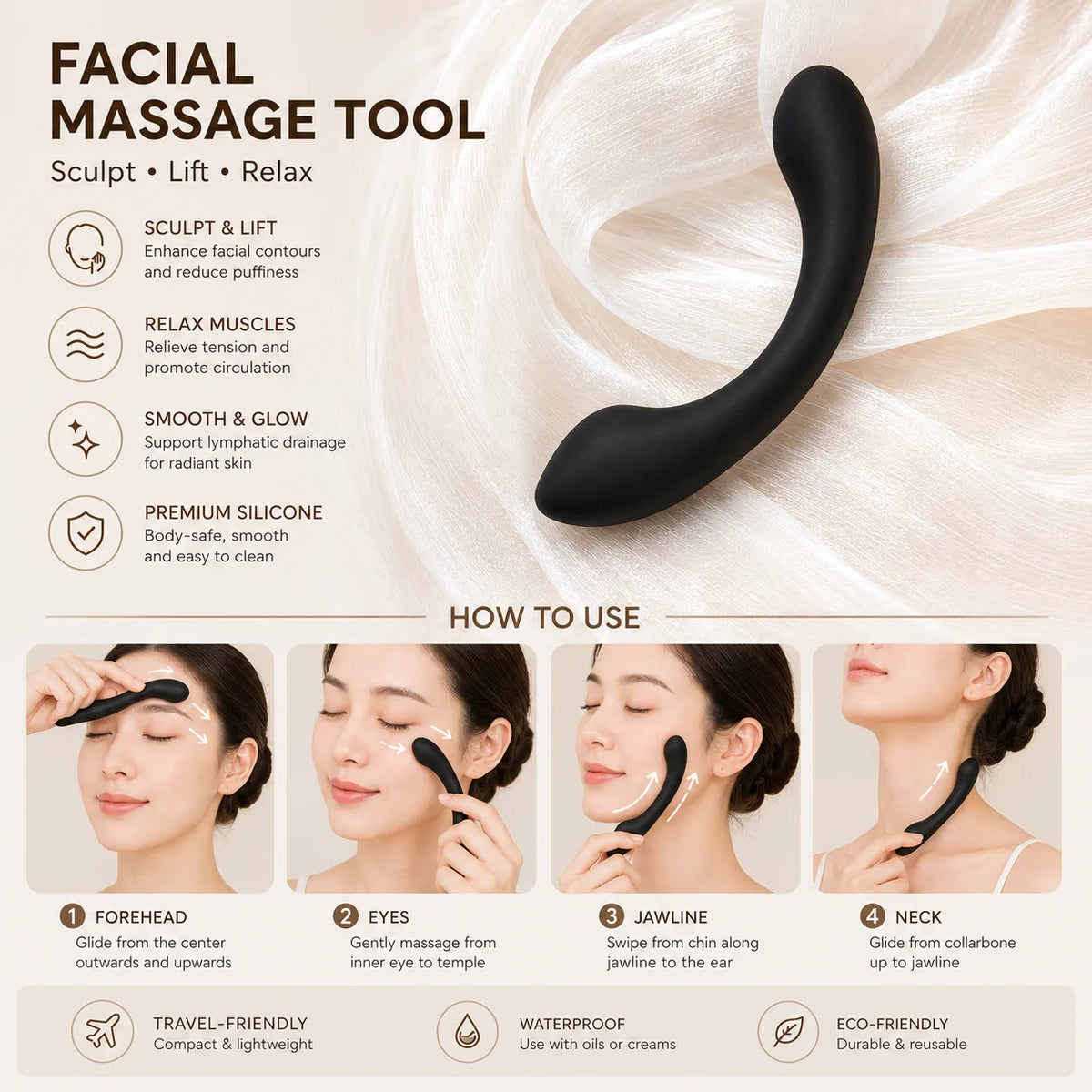 Varita de masaje facial de silicona KYWOKO
