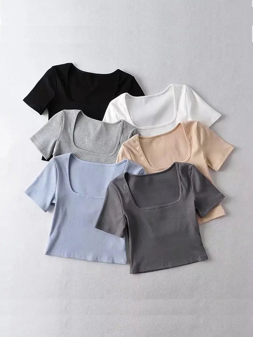 Camiseta corta de mujer con cuello cuadrado KYWOKO