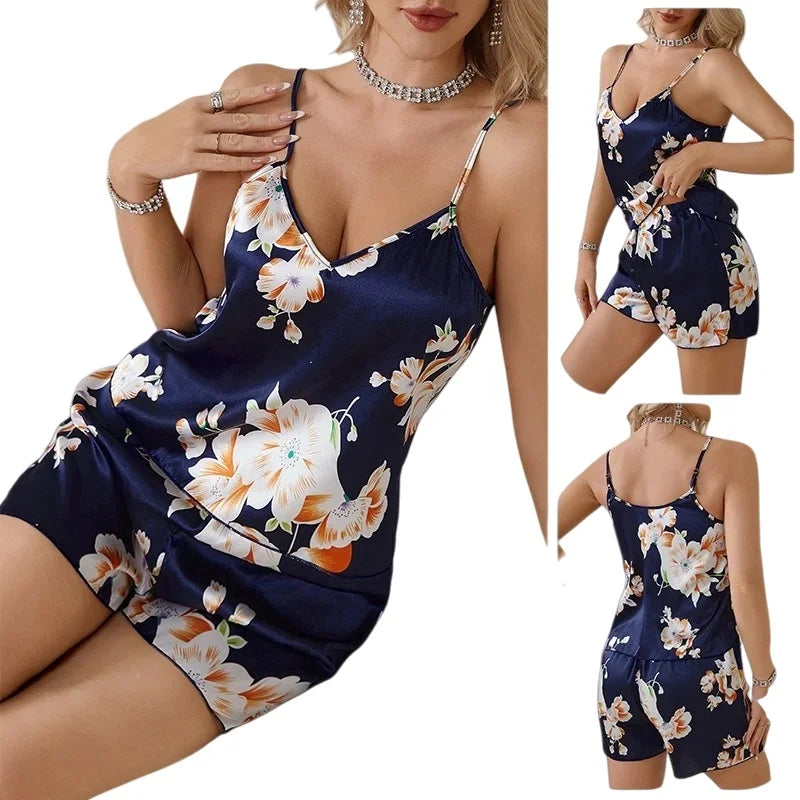 Pijama floral de satén de mujer KYWOKO